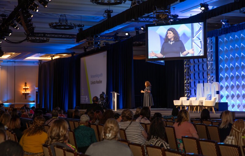 Celeste Headlee presenting at APC 2023